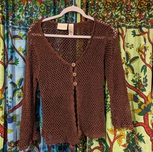 Brown Y2K Fairycore Netted blouse with Large Buttons